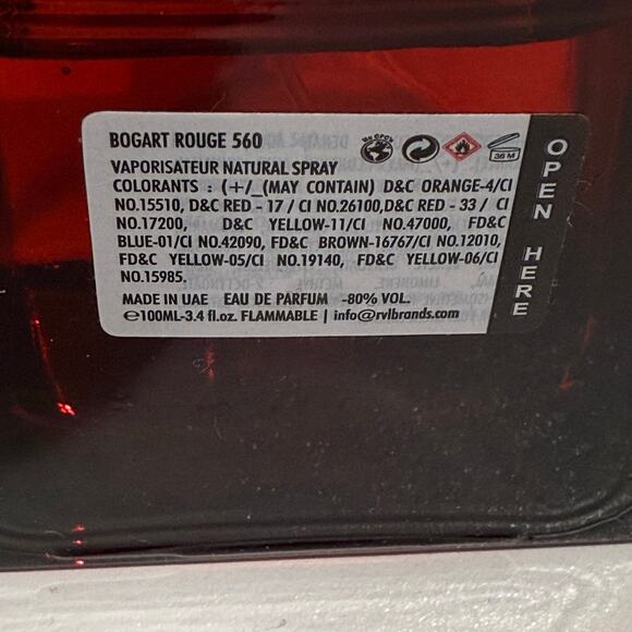 Bogart Rouge 560 by Rvl Brands Eau de Parfum Spray 100 ml 3.4 oz New Without Box - Picture 4 of 5